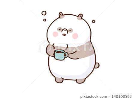 A panda, still half-asleep, stares blankly with a warm mug in its hand (just woke up). A panda, still half-asleep, stares blankly with a warm mug in its hand (just woke up). 140108593