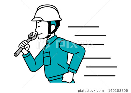 A male worker rushes over with tools. A male worker rushes over with tools. 140108806