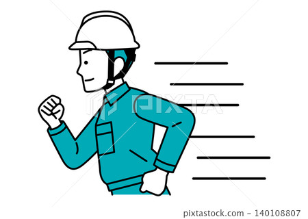 A male worker wearing a helmet rushes to the scene. A male worker wearing a helmet rushes to the scene. 140108807