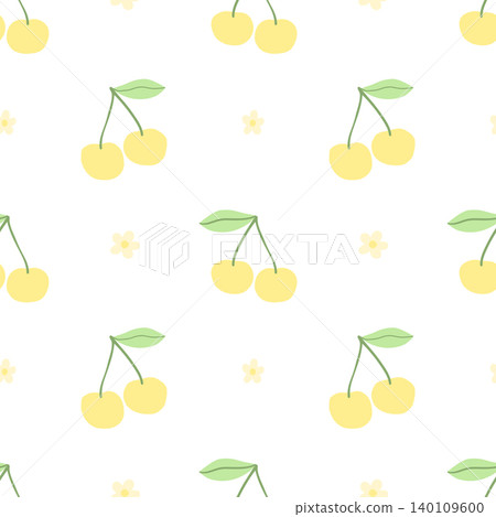 Seamless yellow cherry pattern with flowers in cute flat style Seamless yellow cherry pattern with flowers in cute flat style 140109600
