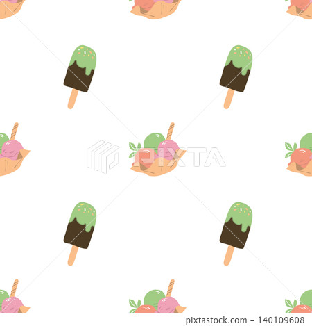 Cute ice cream seamless pattern with popsicles and gelato in pastel colors 140109608