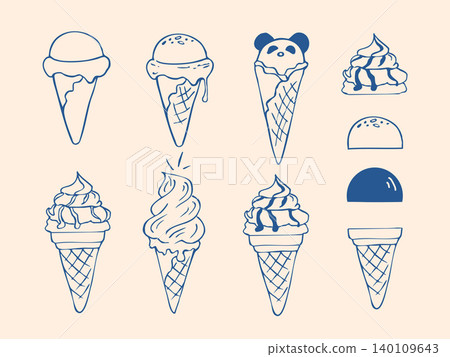 Hand drawn doodle Ice cream set with cones Hand drawn doodle Ice cream set with cones 140109643