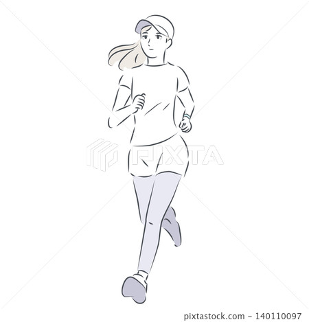 一幅線條畫插圖,描繪了一位扎著馬尾辮的女子享受清晨慢跑的愜意時光。 一幅線條畫插圖,描繪了一位扎著馬尾辮的女子享受清晨慢跑的愜意時光。 140110097