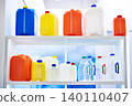 Plastic cans at store exhibition 140110407
