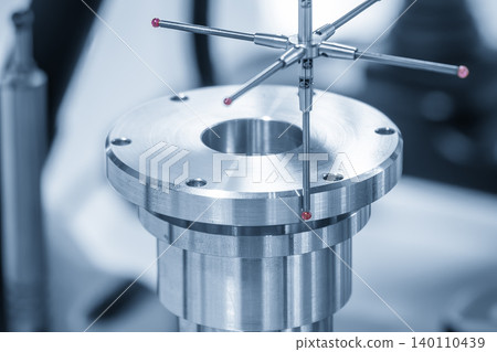 High-precision dimension measuring of a cylindrical shape part using a modular touch probe in a blue tone scene. High-precision dimension measuring of a cylindrical shape part using a modular touch probe in a blue tone scene. 140110439