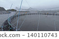 Large fish farm in the water with nets under cloudy sky as background 140110743