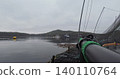Large fish farm in the water with nets under cloudy sky as background 140110764