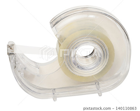 A roll of clear adhesive tape in a plastic dispenser A roll of clear adhesive tape in a plastic dispenser 140110863