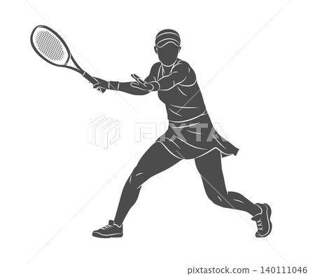 The silhouette of a tennis player in the process of hitting a racket The silhouette of a tennis player in the process of hitting a racket 140111046