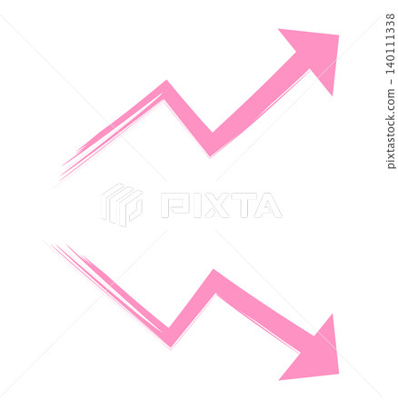 A set of hand-drawn highlighter-style upward and downward arrows to represent improved and worsening performance. A set of hand-drawn highlighter-style upward and downward arrows to represent improved and worsening performance. 140111338