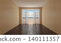 Empty Room Interior with Open Window View to Sandy Beach and Sea 140111357