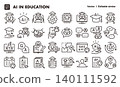 Icon set for AI utilization in education (thin lines, vector materials) for schools, EdTech, education, and learning materials. 140111592