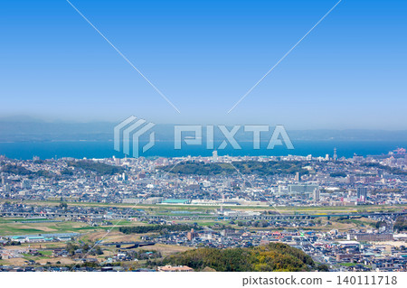 大分縣市區,別府灣和國都半島的景色 大分縣市區,別府灣和國都半島的景色 140111718