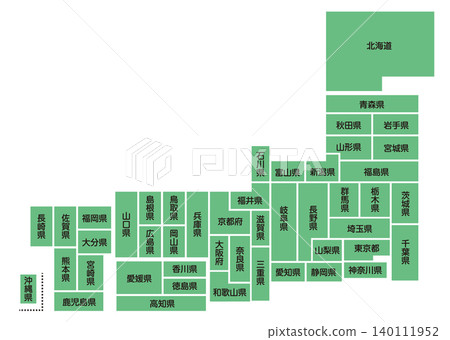日本平面設計地圖,標示各都道府縣名。 日本平面設計地圖,標示各都道府縣名。 140111952