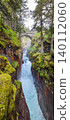 Stone bridge spanning a narrow gorge in the French Pyrenees, surrounded by lush greenery and flowing river water below 140112060