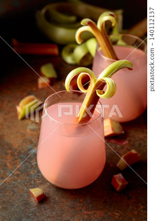 Refreshing glass of organic rhubarb drink. 140112137