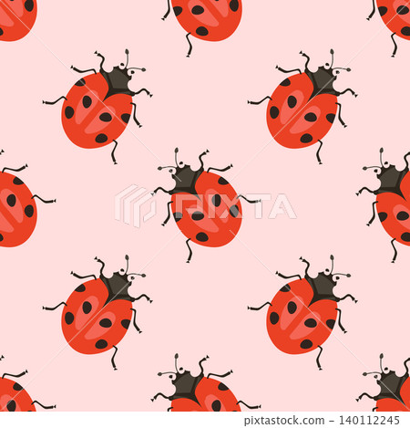 Seamless pattern with cute ladybugs on pink background. Print for textile. 140112245