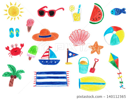 Hand-drawn summer item illustration set Hand-drawn summer item illustration set 140112365
