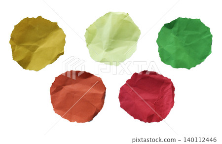 Yellow green light green orange red crumpled paper circles collection 140112446