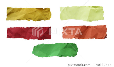 Yellow light green burgundy brown green crumpled paper strips set Yellow light green burgundy brown green crumpled paper strips set 140112448