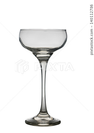 Coupe or saucer cocktail glass with tall stem isolated on white background Coupe or saucer cocktail glass with tall stem isolated on white background 140112786