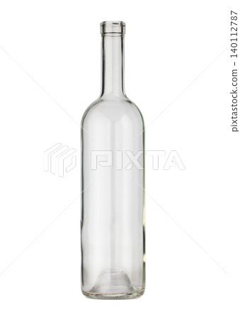 Clear glass bottle for wine and spirits isolated on white background Clear glass bottle for wine and spirits isolated on white background 140112787