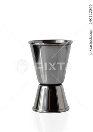 Stainless Steel Bar Jigger for Cocktail Measuring Isolated on White Stainless Steel Bar Jigger for Cocktail Measuring Isolated on White 140112806