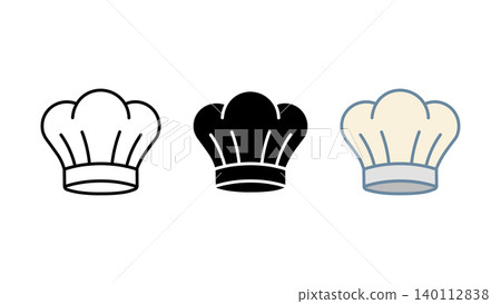 Chef hat icon set outline silhouette and color vector isolated on white background Chef hat icon set outline silhouette and color vector isolated on white background 140112838