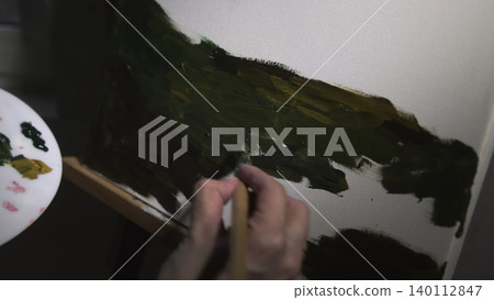 Painter Blocks Hill With Broad Strokes. Colorful Landscape Created By Expressive Painter In Natural Setting . Media Painter Blocks Hill With Broad Strokes. Colorful Landscape Created By Expressive Painter In Natural Setting . Media 140112847