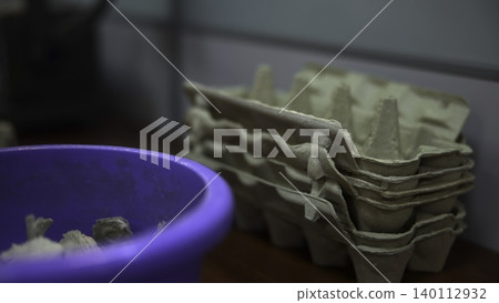 Recycling Craft With Paper Pulp. Ecofriendly Paper Pulp Project With Cartons And Water Mixing. Media 140112932