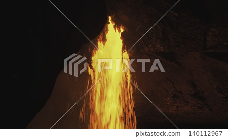 Glowing Embers Cascade In Darkness. Sparks Erupt Like Fiery Waterfalls Within Shadowy Foundry Walls . Stock clip Glowing Embers Cascade In Darkness. Sparks Erupt Like Fiery Waterfalls Within Shadowy Foundry Walls . Stock clip 140112967