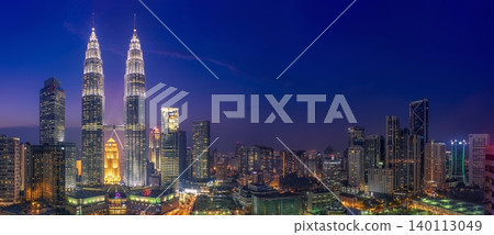 Petronas Twin Towers Kuala Lumpur at Blue Hour Twilight 140113049