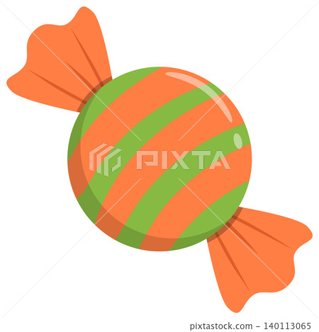 Halloween Wrapped Candy Icon. Green and Orange Sweet Confection. Glossy Festive Treat Isolated on Light Background. Cute Seasonal Vector Illustration for Holiday Design Halloween Wrapped Candy Icon. Green and Orange Sweet Confection. Glossy Festive Treat Isolated on Light Background. Cute Seasonal Vector Illustration for Holiday Design 140113065