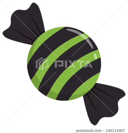 Green and Black Halloween Wrapped Candy Icon. Spooky Sweet Confection Treat. Glossy Festive Bonbon Isolated. Cute Seasonal Vector Illustration Green and Black Halloween Wrapped Candy Icon. Spooky Sweet Confection Treat. Glossy Festive Bonbon Isolated. Cute Seasonal Vector Illustration 140113067