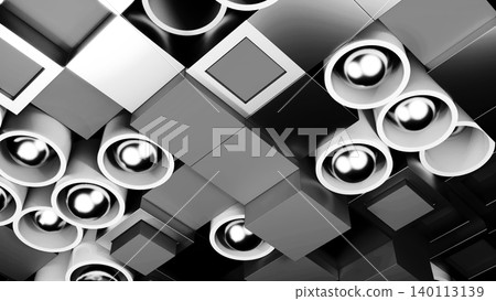 Futuristic Geometric Design. Seamless Animation Of Monochrome Cubes And Cylindrical Structures. Design Futuristic Geometric Design. Seamless Animation Of Monochrome Cubes And Cylindrical Structures. Design 140113139