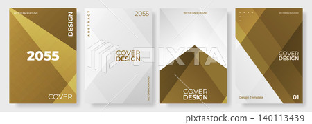 Gold and white abstract modern posters or vertical background vector set. Luxury elegant cover design for annual report presentation, flyer, brochure, book, poster, background, banner or social media 140113439
