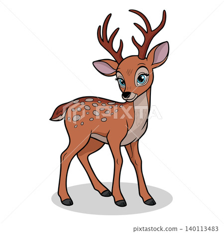 Cute Cartoon Deer with Antlers Illustration Cute Cartoon Deer with Antlers Illustration 140113483