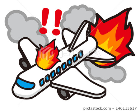 Illustrations of a burning airplane and an airplane crash Illustrations of a burning airplane and an airplane crash 140113617