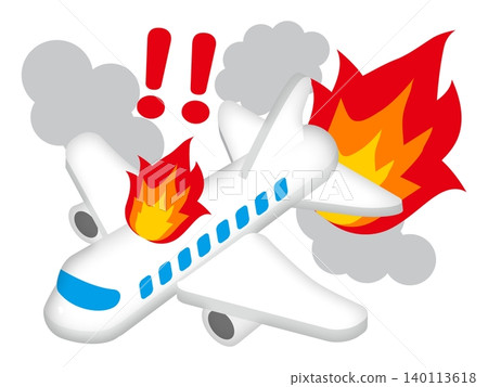 Illustration material 2 of a burning airplane and an airplane crash Illustration material 2 of a burning airplane and an airplane crash 140113618