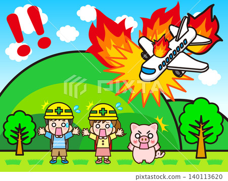 Illustration of an airplane crashing into a mountain 140113620