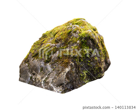 stone overgrown with moss in winter is isolated on a white background stone overgrown with moss in winter is isolated on a white background 140113834