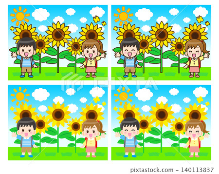 Summer sunflower field and children illustration set 2 Summer sunflower field and children illustration set 2 140113837