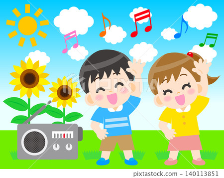 Illustration of elementary school students doing radio calisthenics (4) Illustration of elementary school students doing radio calisthenics (4) 140113851