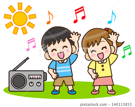 Illustration of a child doing radio calisthenics (2) Illustration of a child doing radio calisthenics (2) 140113853