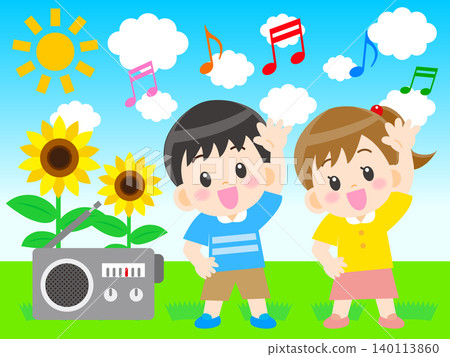 小學生進行無線電體操的插圖(3) 小學生進行無線電體操的插圖(3) 140113860