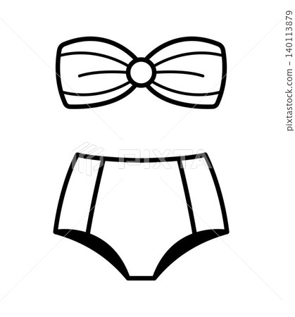 Bandeau bikini swimsuit illustration, minimalist black outline two piece swimwear with high waist bottom, isolated summer beachwear icon for fashion, vacation, resort and pool design Bandeau bikini swimsuit illustration, minimalist black outline two piece swimwear with high waist bottom, isolated summer beachwear icon for fashion, vacation, resort and pool design 140113879