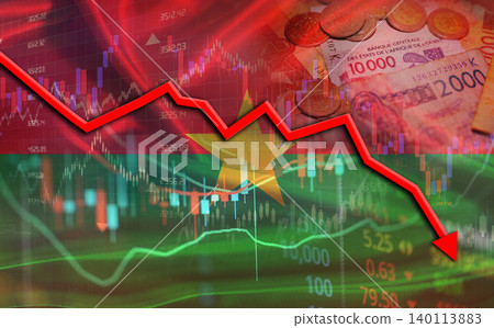 Burkina Faso financial fall on economy market. Burkinabe financial crisis on economic graph Burkina Faso financial fall on economy market. Burkinabe financial crisis on economic graph 140113883