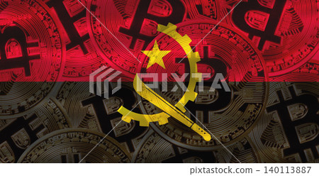 Angolan flag with Bitcoins in the background. Bitcoin cryptocurrency with Angola flag, Investors in Blockchain Technology Angolan flag with Bitcoins in the background. Bitcoin cryptocurrency with Angola flag, Investors in Blockchain Technology 140113887
