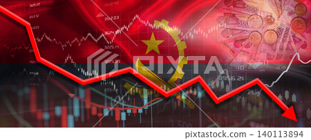 Angolan financial crisis on economic graph. Financial fall of Angola on economy market Angolan financial crisis on economic graph. Financial fall of Angola on economy market 140113894