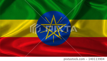 National flag of Ethiopia with cloth texture. Ethiopia flag with realistic texture background 140113904